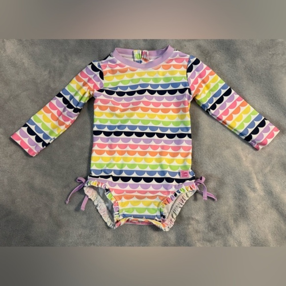 RuffleButts Rainbow Scallop One Piece Rash Guard